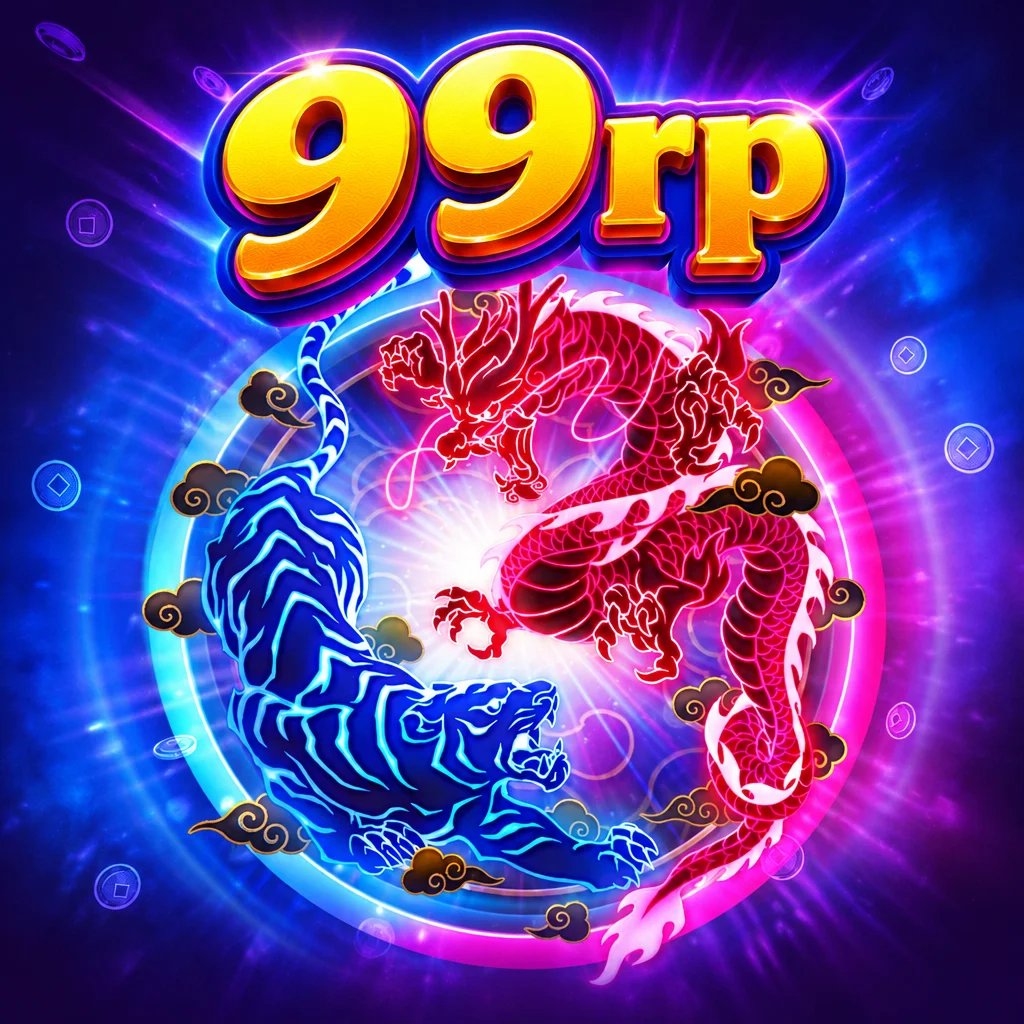 Grafis pertarungan naga dan harimau khas permainan Dragon Tiger Luck di 99rp